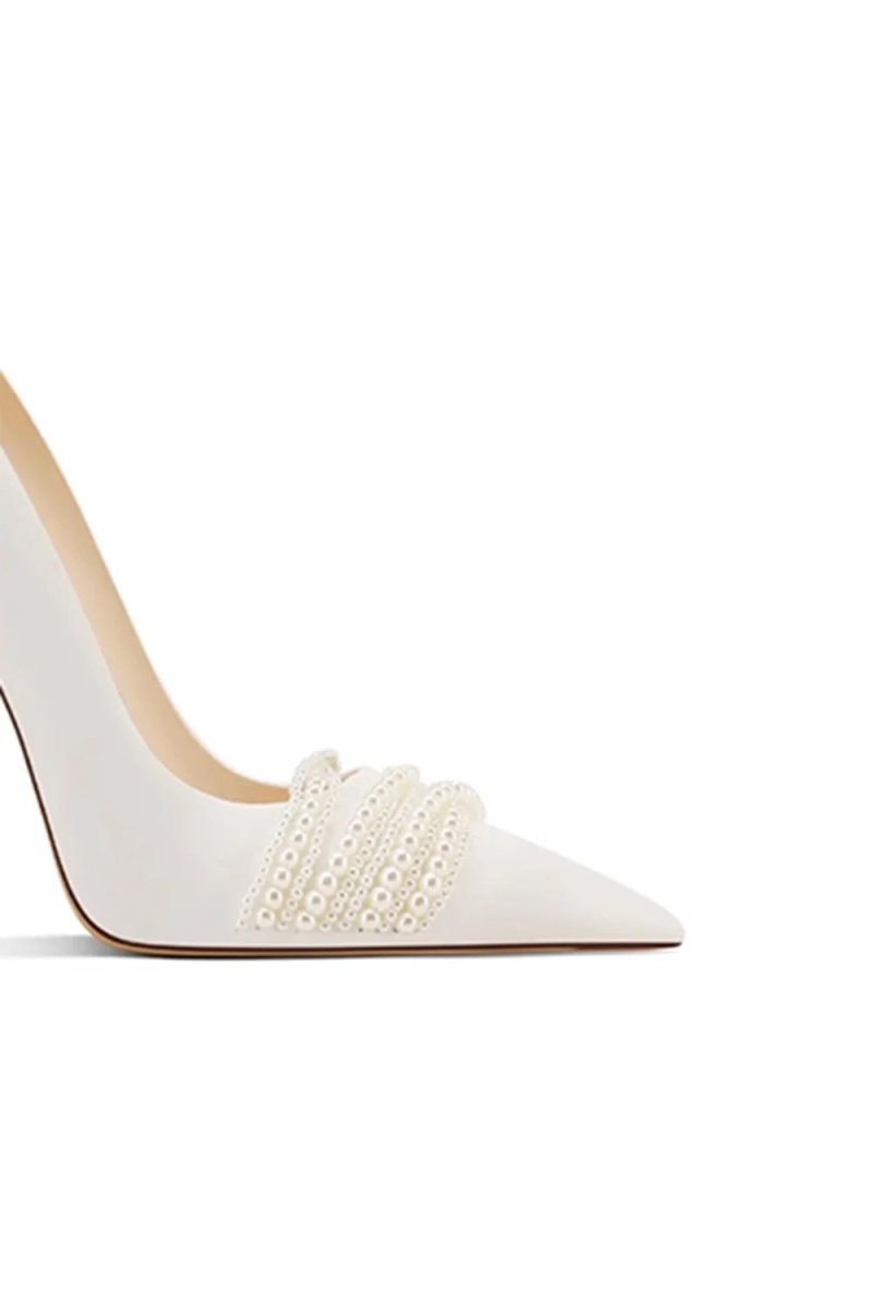 Burgundy Leather Upper Pearl Mid Heel Pumps - KissProm