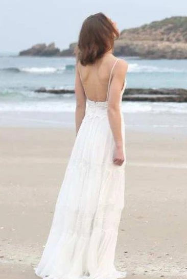 Spaghetti Sleeveless Chiffon Beach Boho Wedding Dress