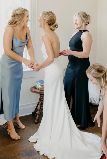 Sexy Plunging Neckline Mermaid Satin Wedding Dress With Sweep Train