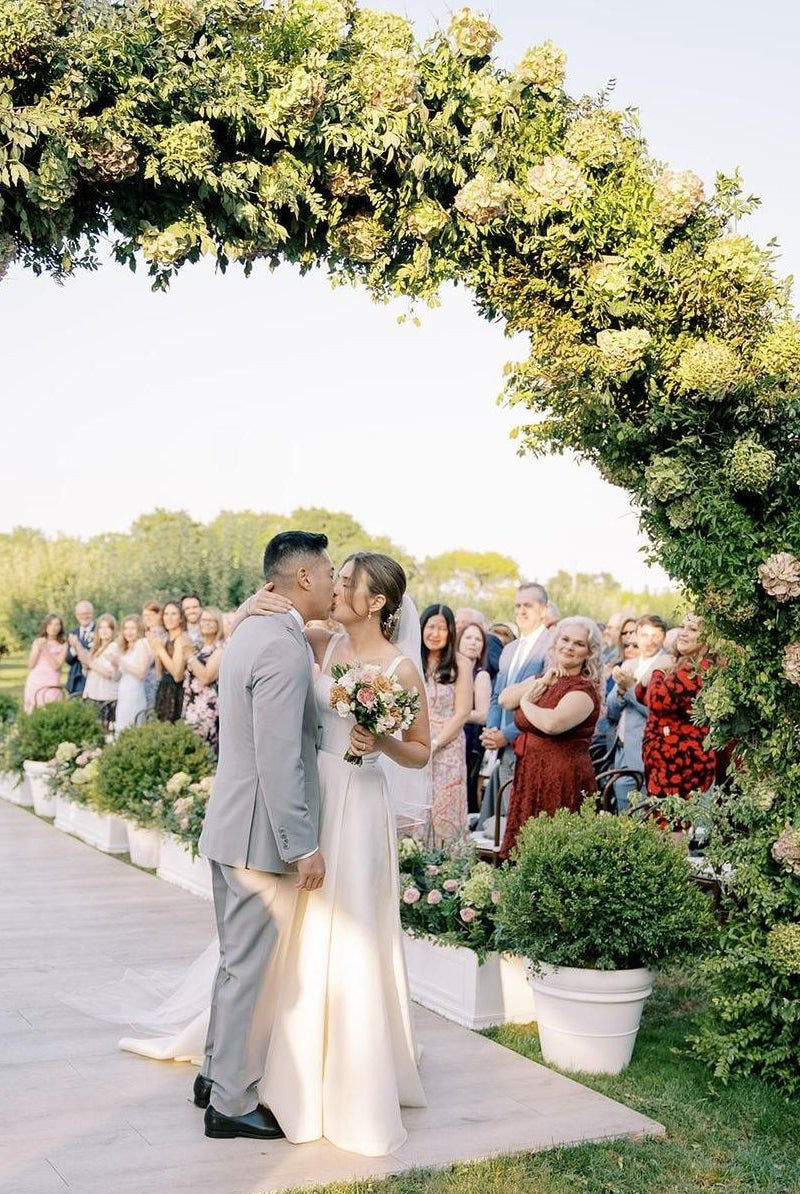 Simple A - Line Square Neck Satin Wedding Dress - KissProm