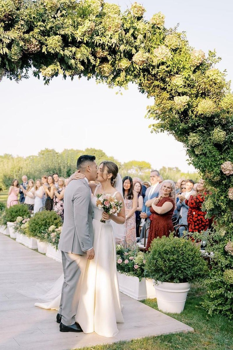 Simple A - Line Square Neck Satin Wedding Dress - KissProm