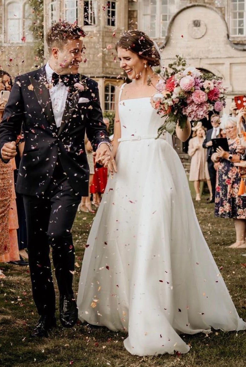 Chaming A-Line Square Neck White Wedding Dresses