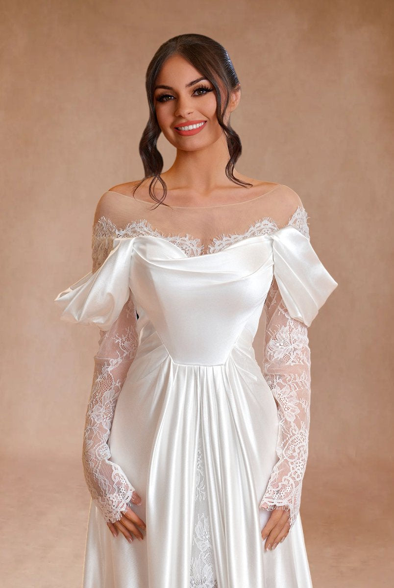 Mermaid Off-the-Shoulder Satin Lace Wedding Dress