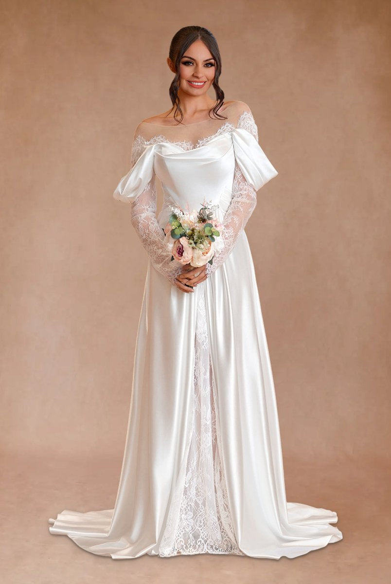 Mermaid Off-the-Shoulder Satin Lace Wedding Dress