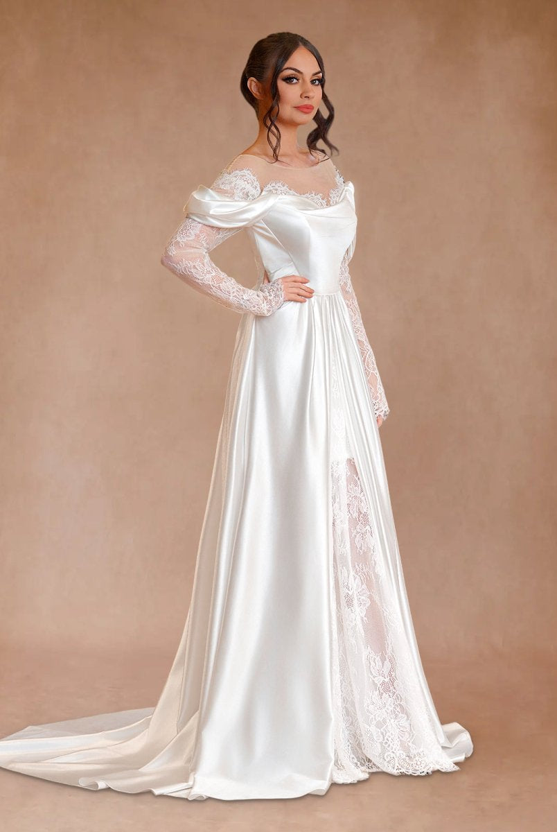 Mermaid Off-the-Shoulder Satin Lace Wedding Dress