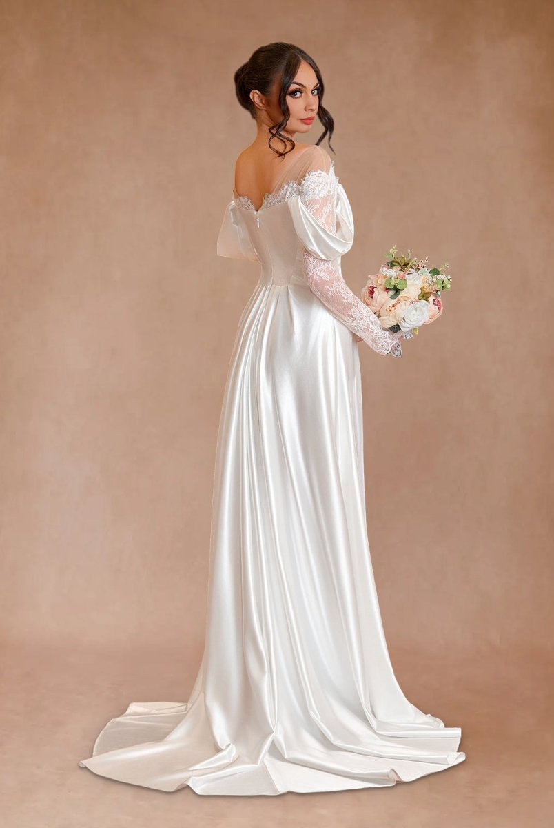 Mermaid Off-the-Shoulder Satin Lace Wedding Dress