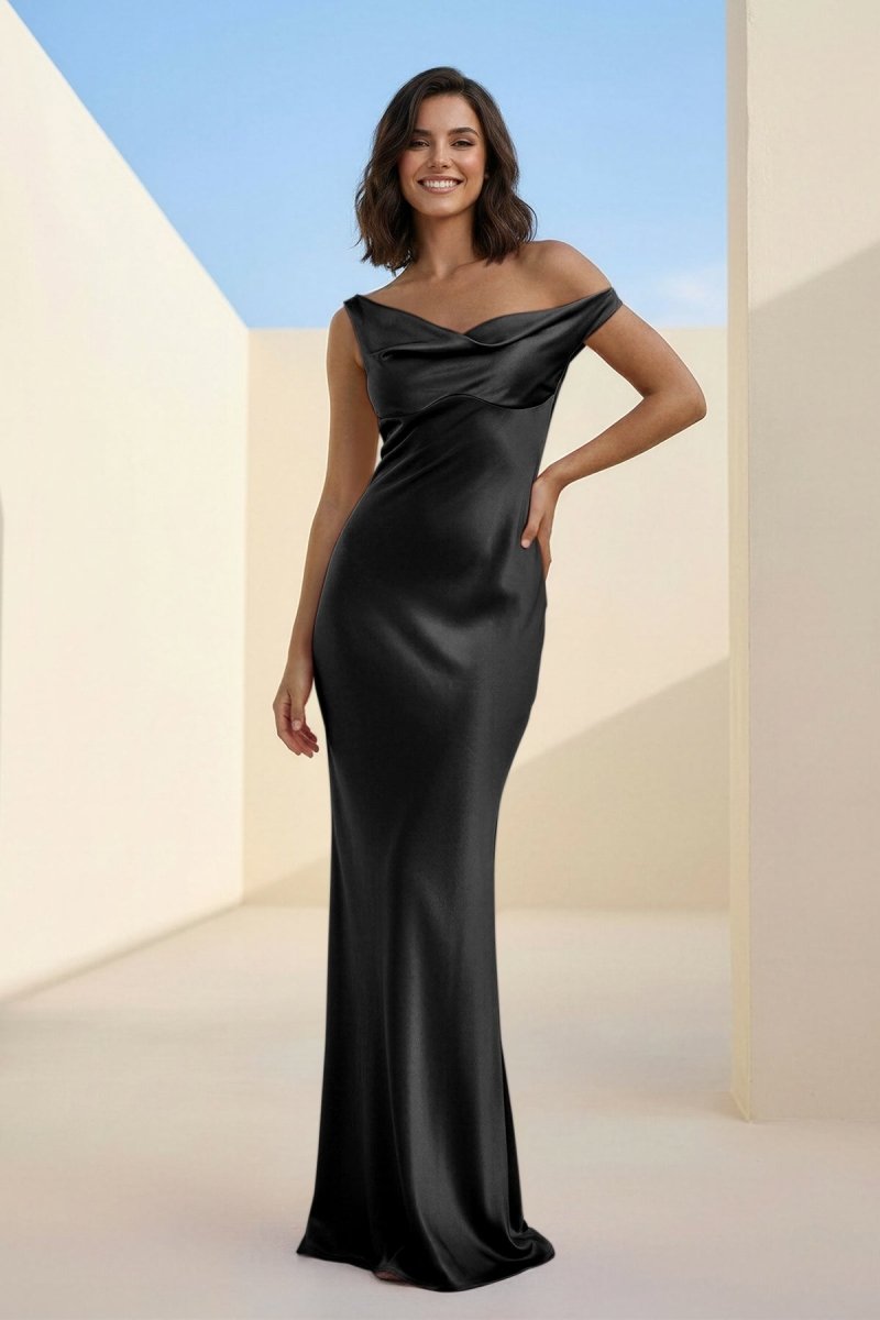 Calira | Fuchsia - One Shoulder Sheath Satin Long Prom Dresses - KissProm