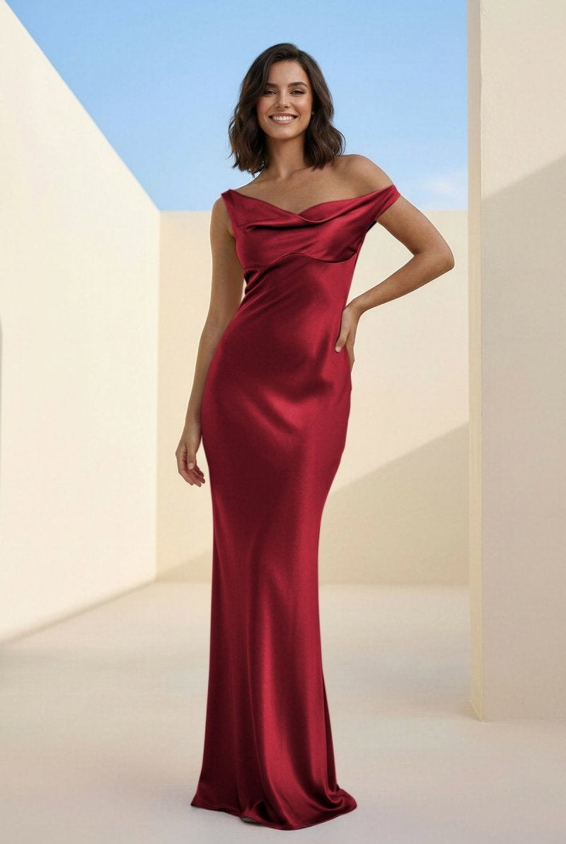 Calira | Fuchsia - One Shoulder Sheath Satin Long Prom Dresses - KissProm