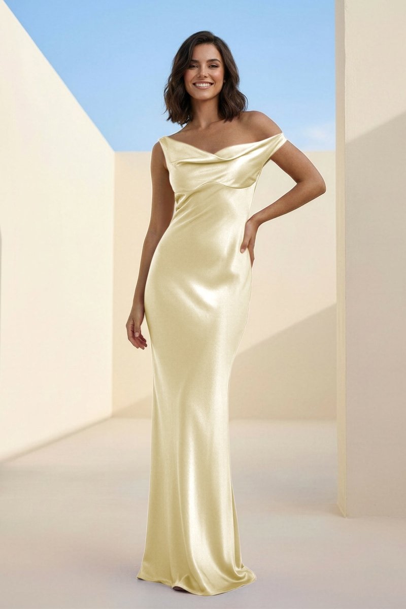 Calira | Fuchsia - One Shoulder Sheath Satin Long Prom Dresses - KissProm