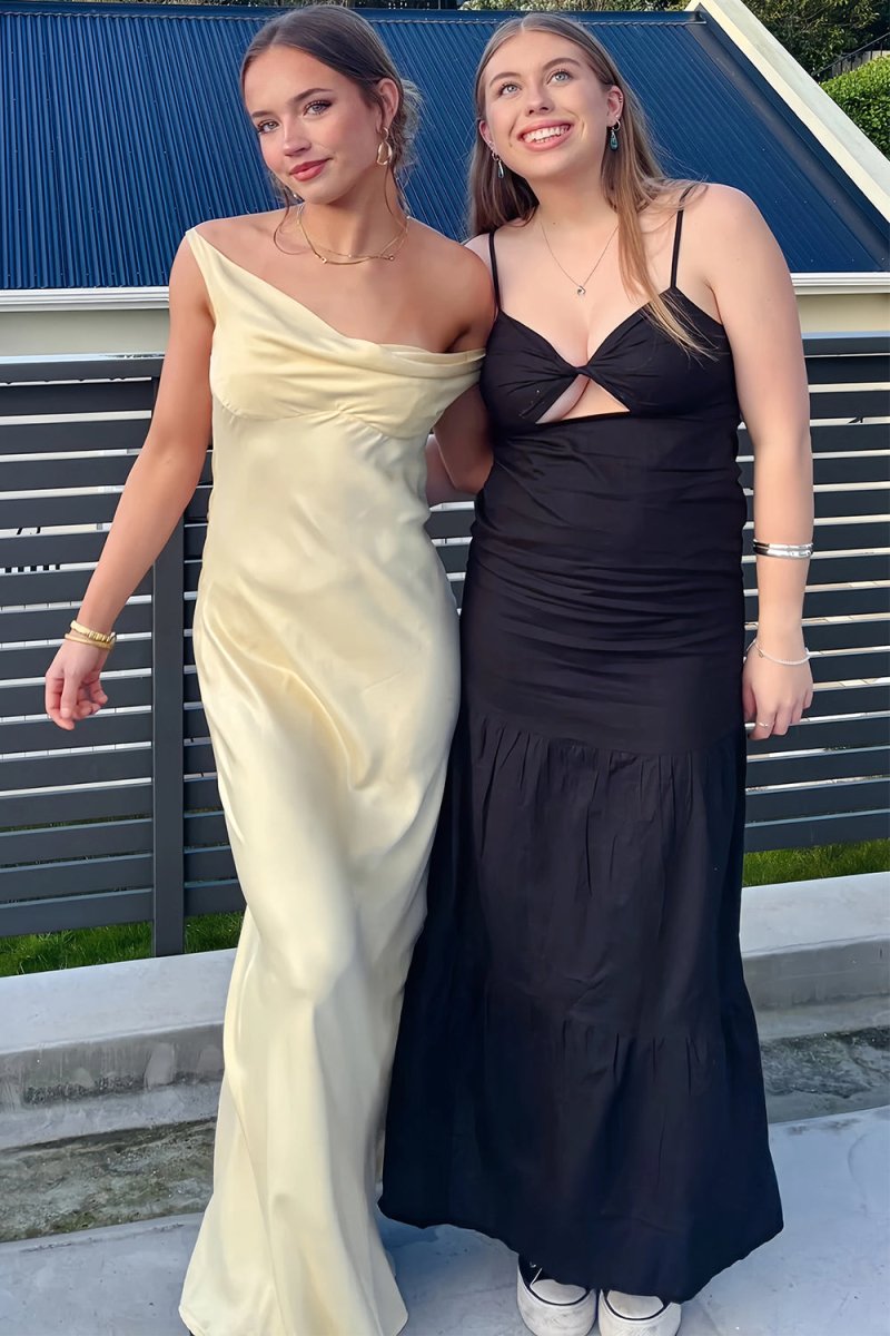 Calira | Yellow - One Shoulder Sheath Satin Long Prom Dresses - KissProm