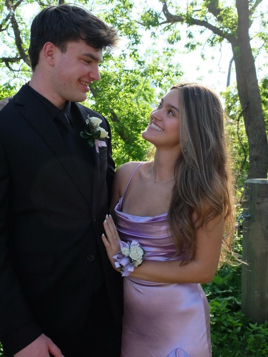 Calivia | Lavender Mermaid Straps Cowl Neck Satin Long Prom Dress - KissProm