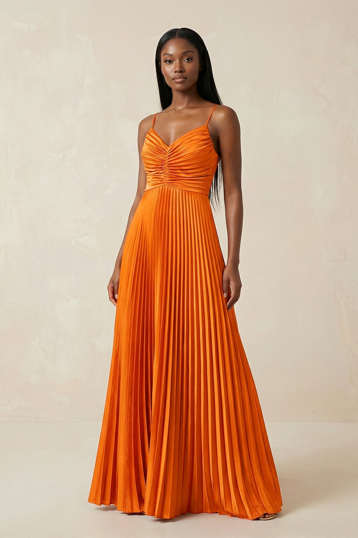 KissProm | Cinnamon Cami Strap Pleated A-Line Maxi Bridesmaid Dress