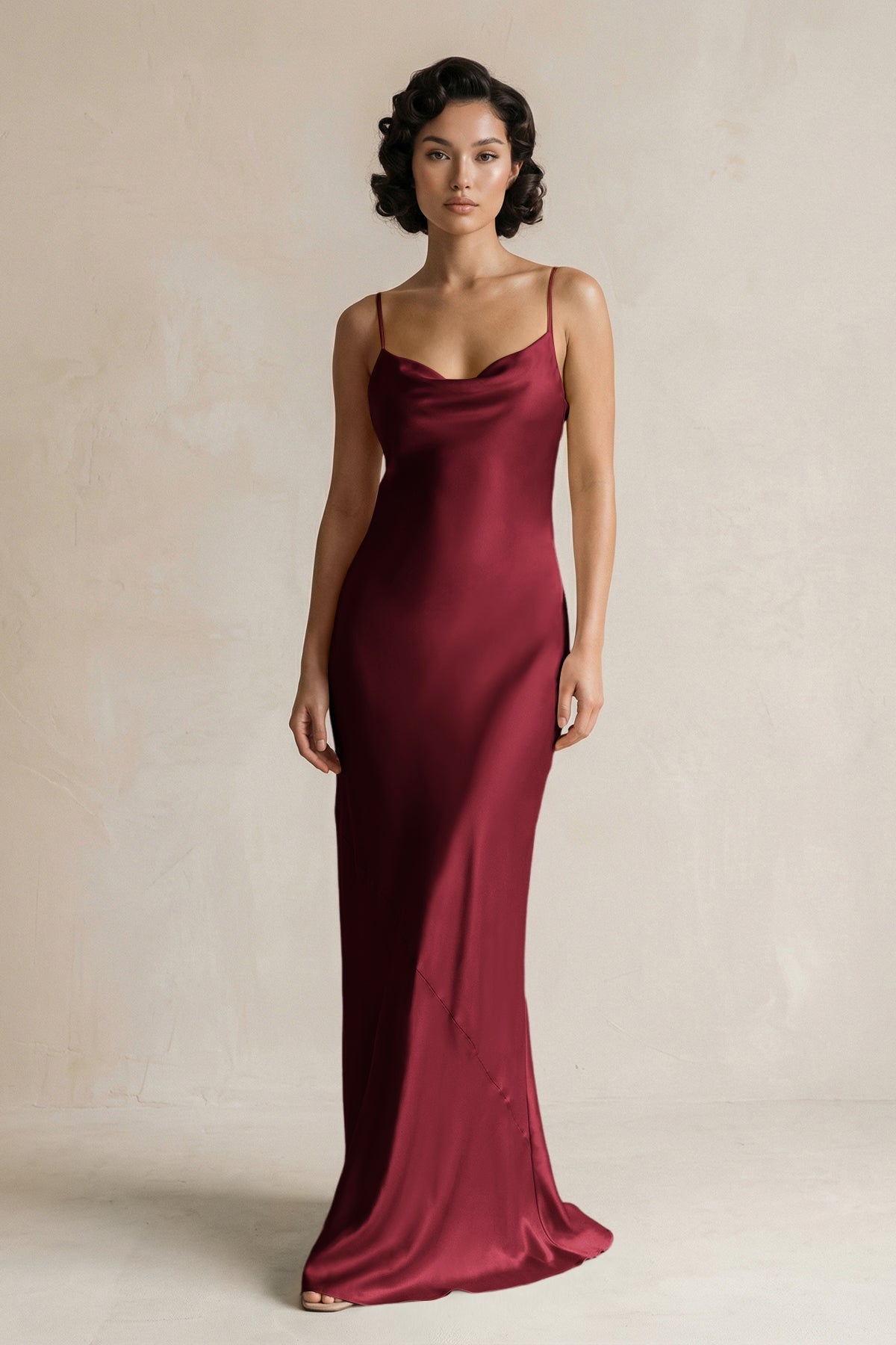 KissProm | Cami Strap Sheath Satin Bridesmaid Dress in Burgundy KissProm | Cami Strap Sheath Satin Bridesmaid Dress in Burgundy