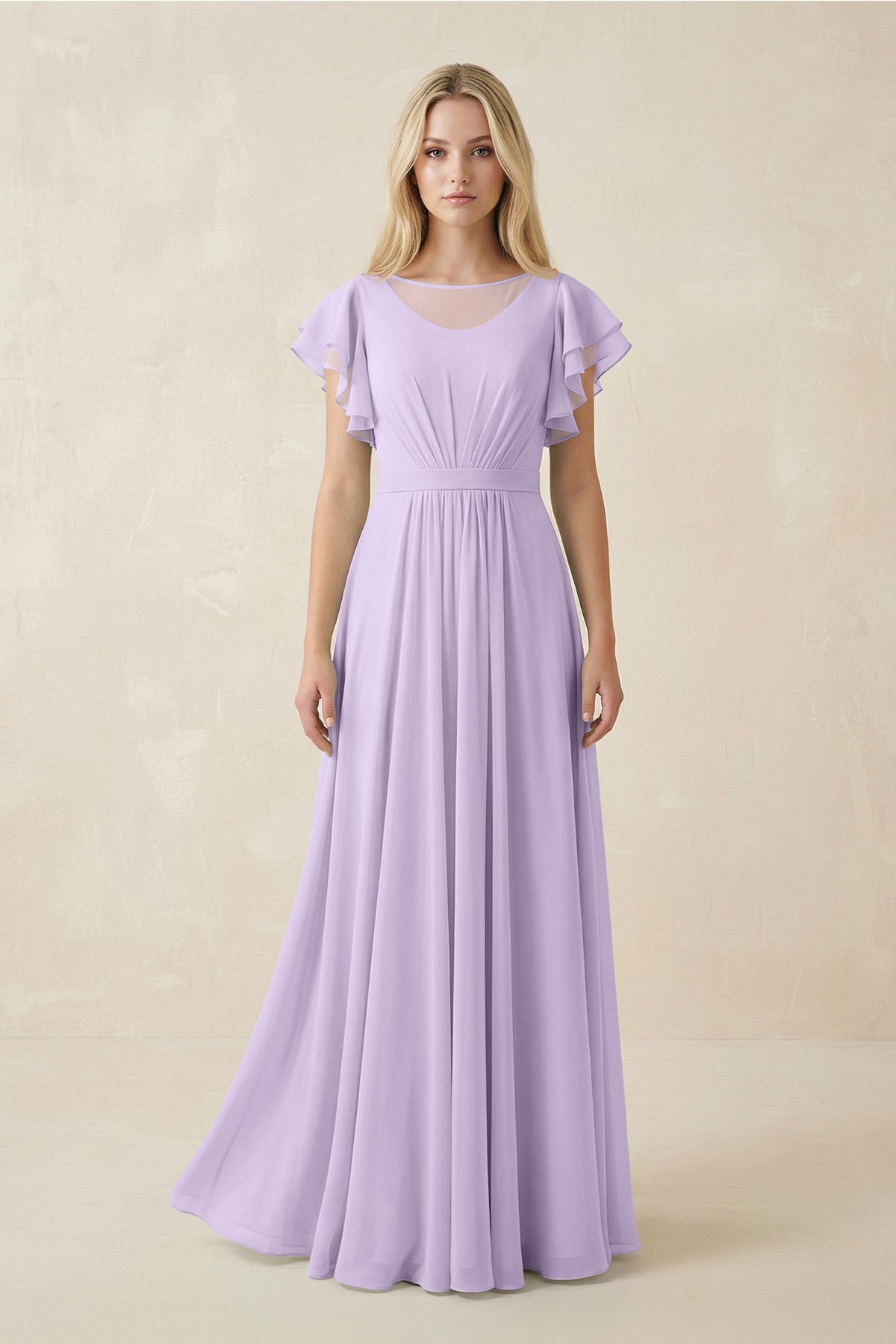 Cap Sleeve Ruffled A-Line Chiffon Bridesmaid Dress in Lavender