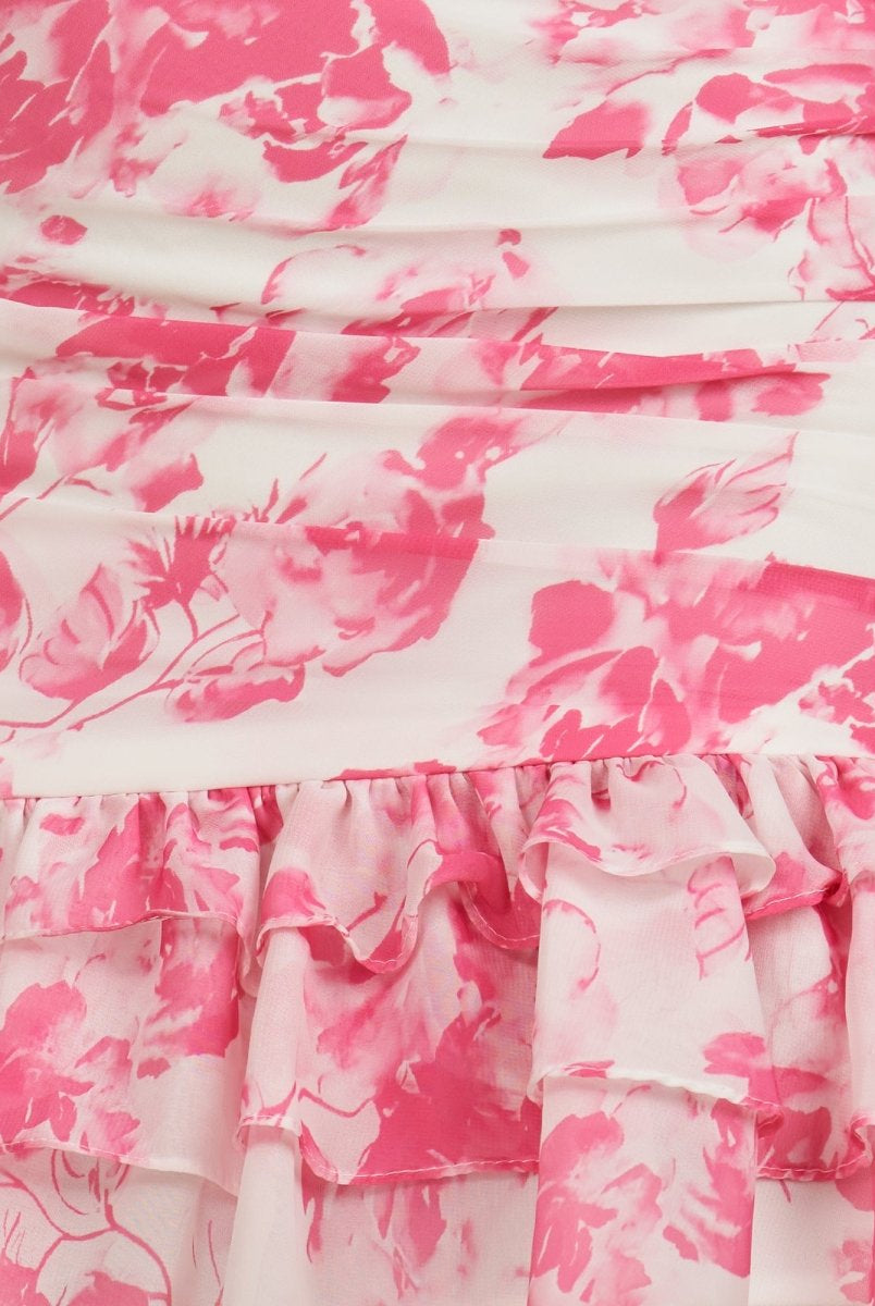 Caprice | Pink - A-Line One Shoulder Floral Chiffon Short Homecoming Dresses