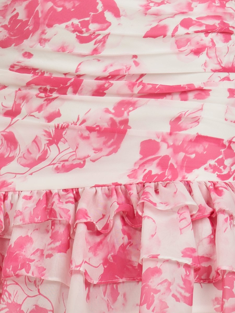 Caprice | Pink - A-Line One Shoulder Floral Chiffon Short Homecoming Dresses