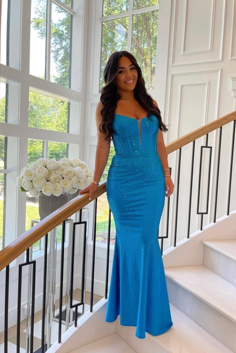 Jordyn |Mermaid Spaghetti Straps Beaded Satin Long Prom Dress
