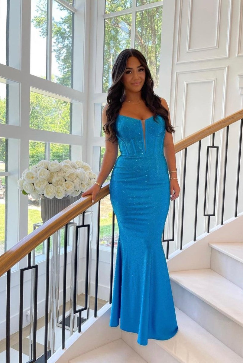 Jordyn |Mermaid Spaghetti Straps Beaded Satin Long Prom Dress