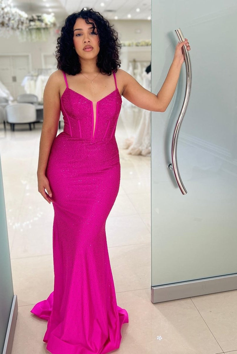 Jordyn |Mermaid Spaghetti Straps Beaded Satin Long Prom Dress