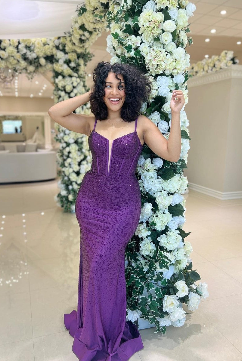 Jordyn |Mermaid Spaghetti Straps Beaded Satin Long Prom Dress