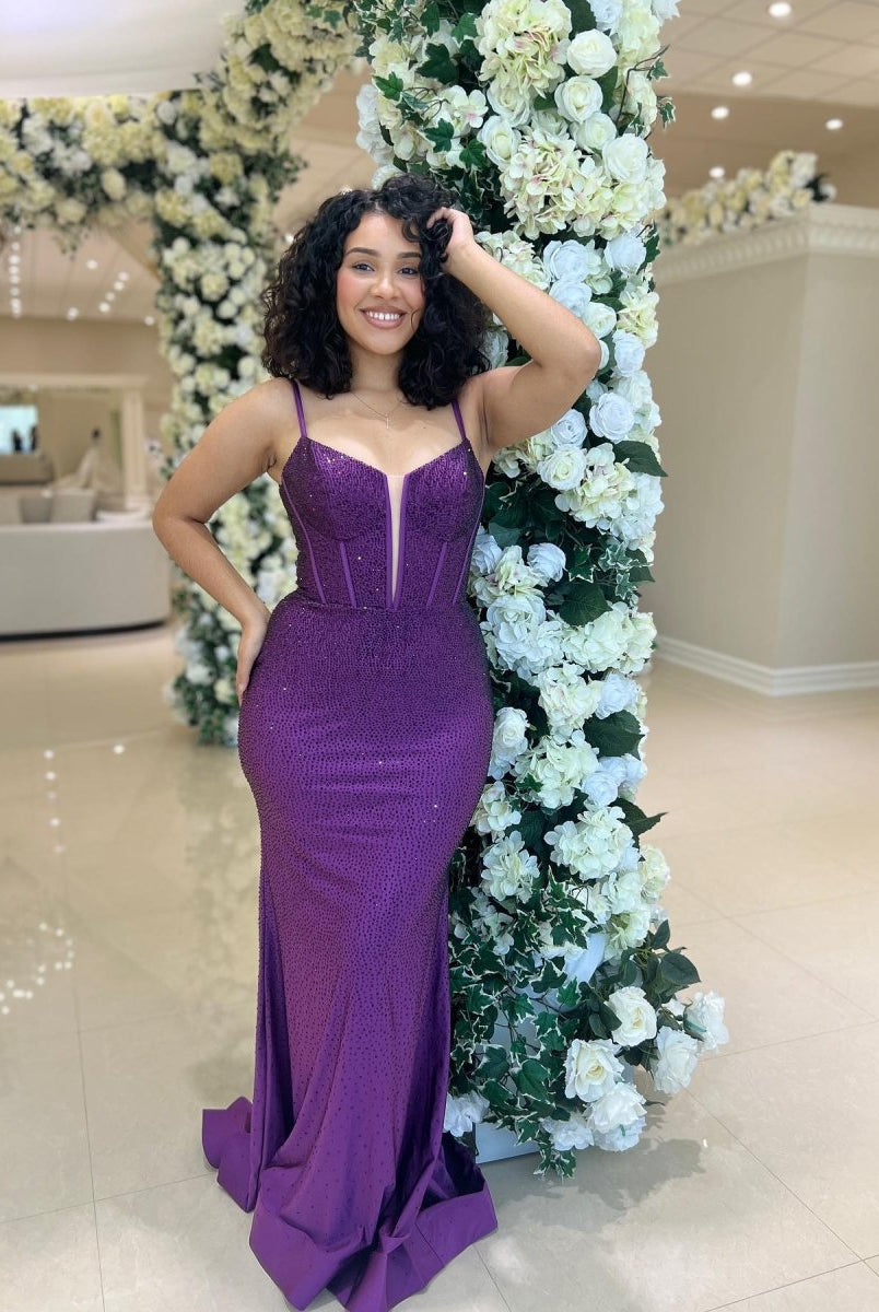 Jordyn |Mermaid Spaghetti Straps Beaded Satin Long Prom Dress