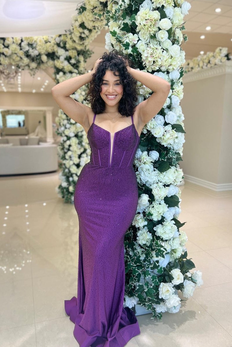 Jordyn |Mermaid Spaghetti Straps Beaded Satin Long Prom Dress