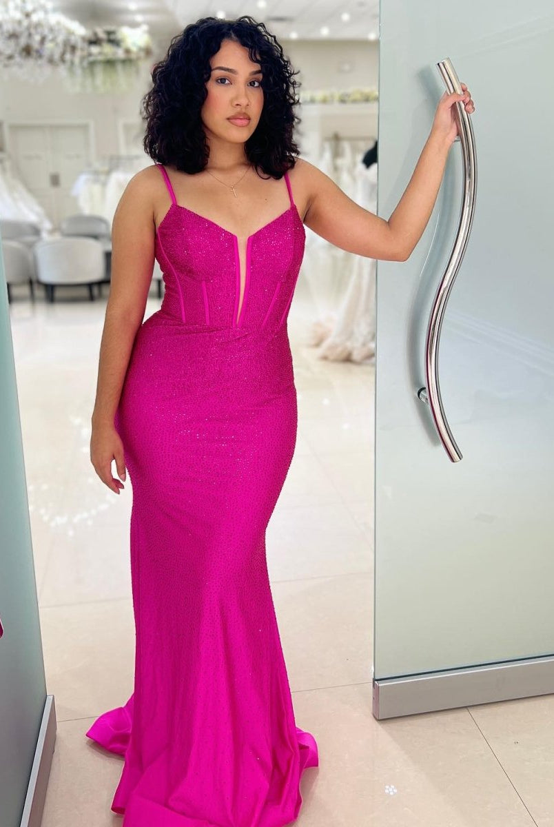Jordyn |Mermaid Spaghetti Straps Beaded Satin Long Prom Dress