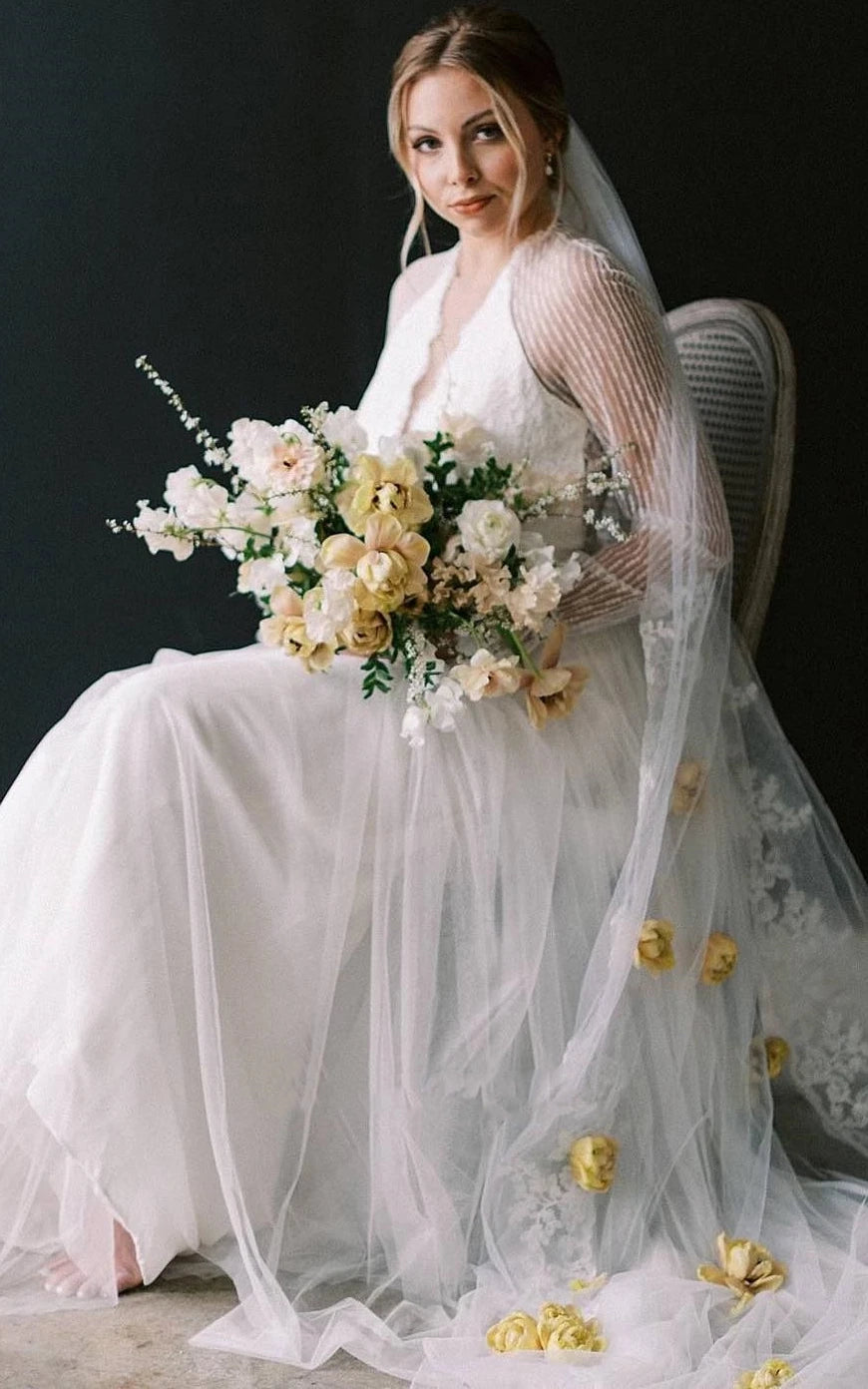 Casual A-Line Bateau Lace Tulle Wedding Dress With Long Sleeve And Sash