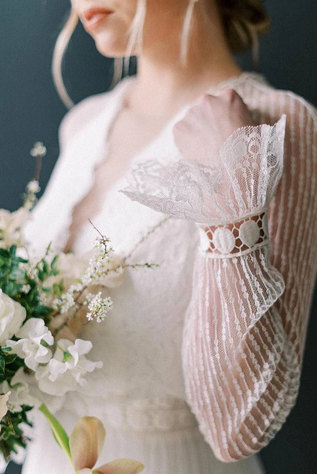 Casual A-Line Bateau Lace Tulle Wedding Dress With Long Sleeve And Sash