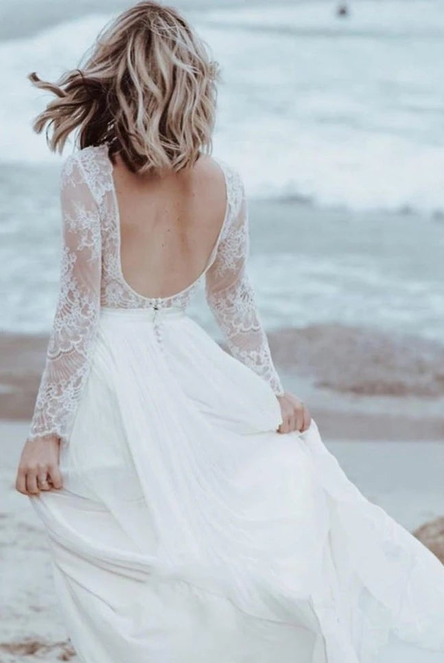 Casual Lace Bateau A Line Tulle Floor-length Wedding Dress with Split Front and Pleats