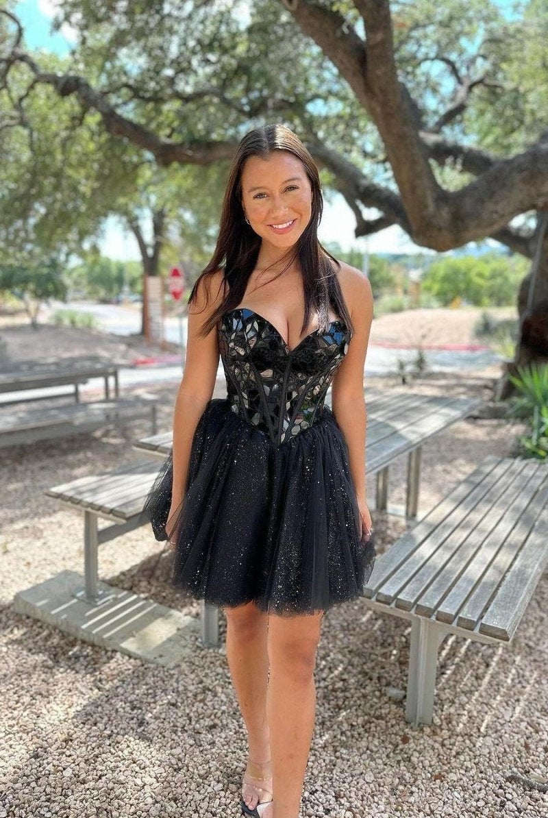 Cavell | Sweetheart Green Mirror Sequin Short Party Dress - KissProm