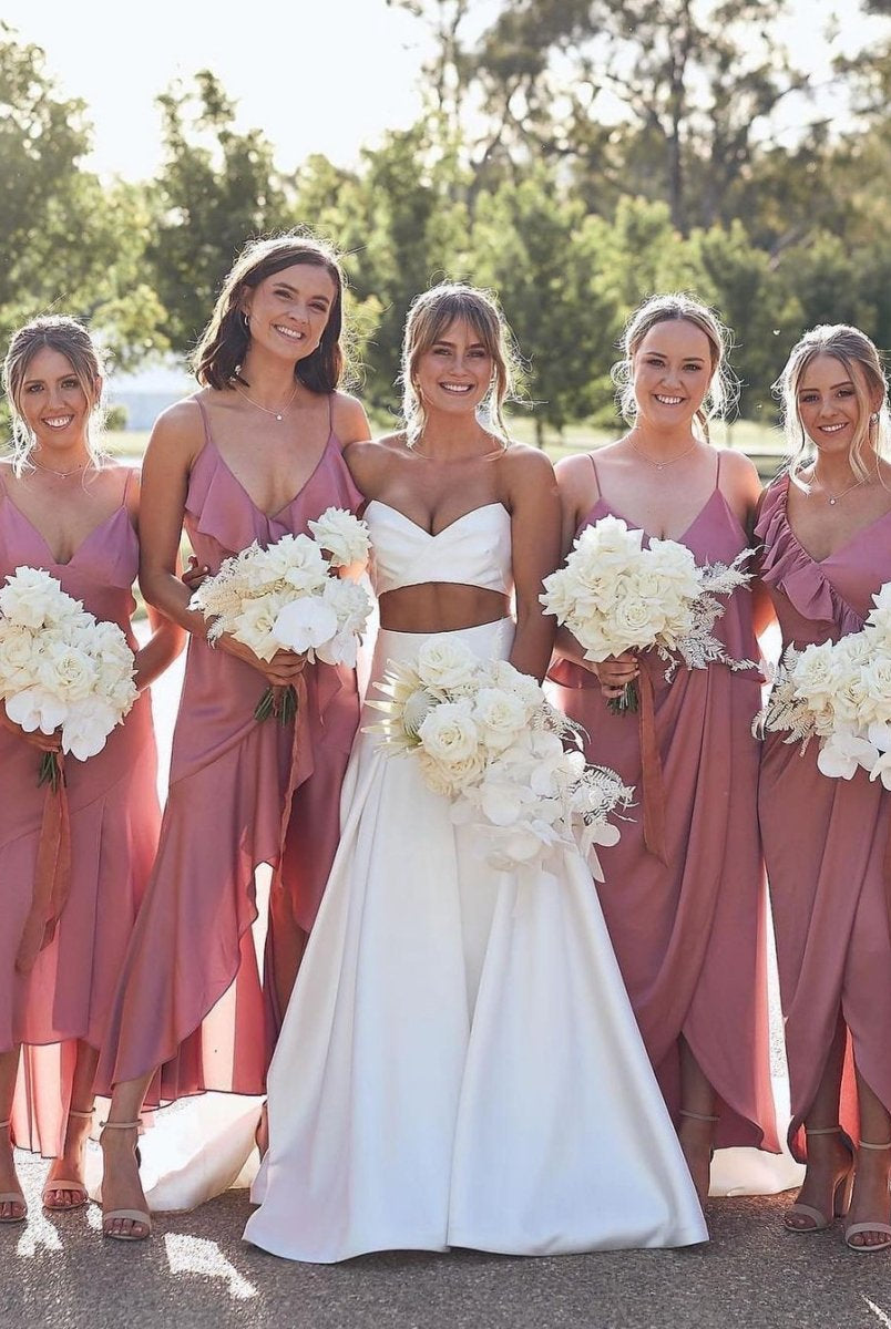 Charming A Line Two Piece Sweetheart Satin Wedding Dresses