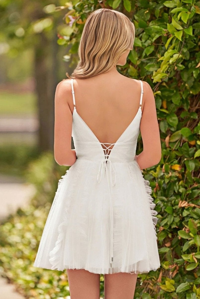 Celeste | A - Line Deep V Neck Ruched Short Homecoming Dress - KissProm