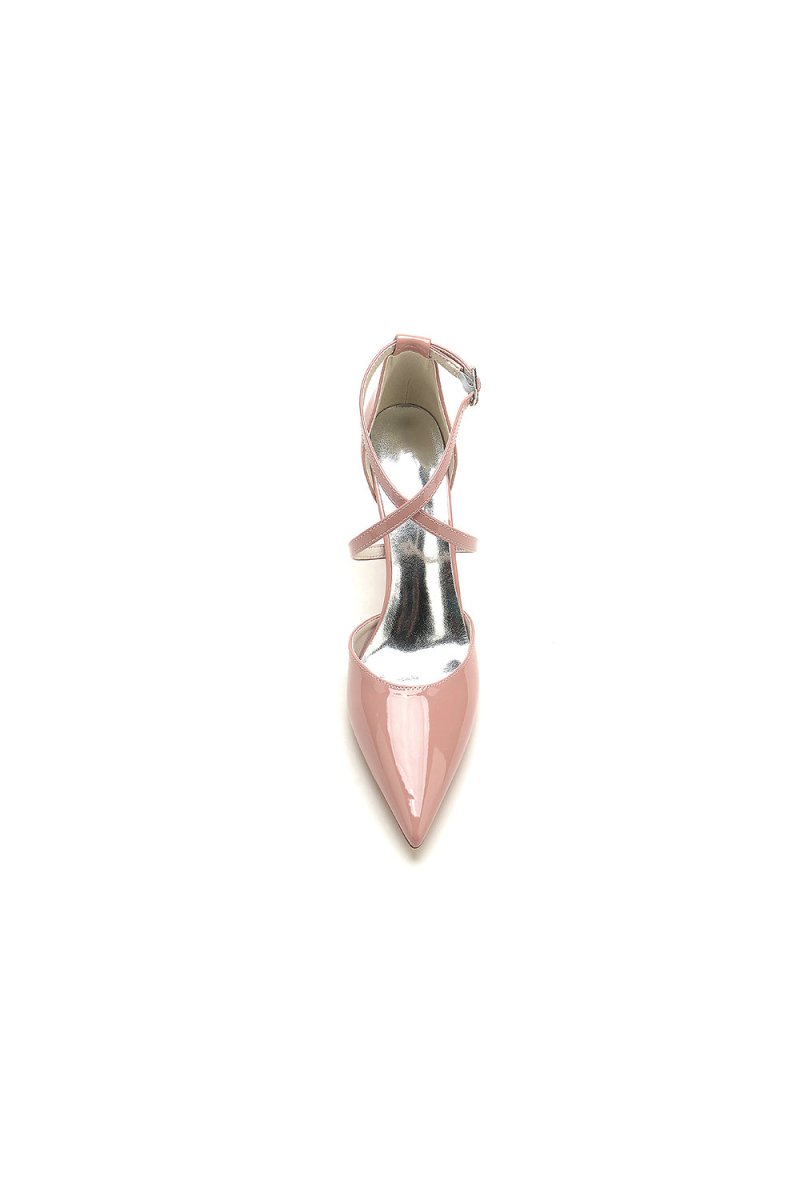 Champagne Patent Leather Wedding Shoes with Straps - KissProm