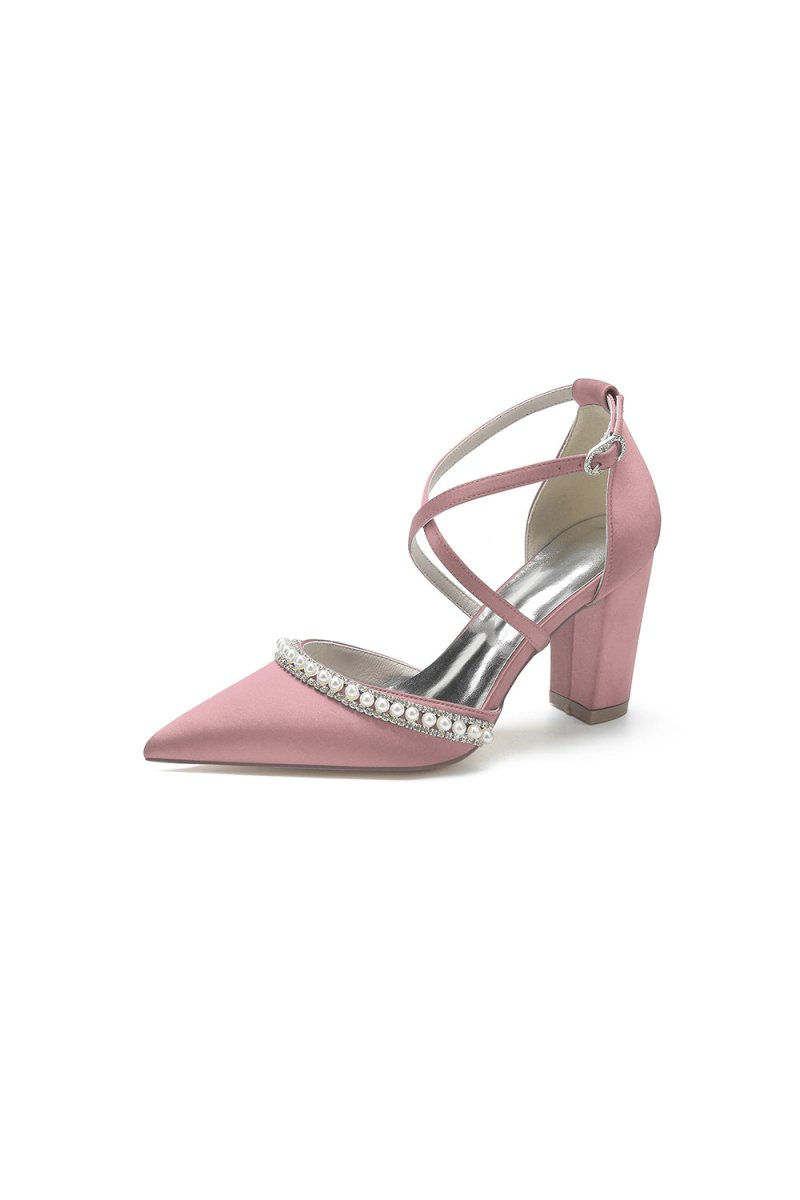 Champagne Satin Pump with Pearl and Metal Accents - KissProm