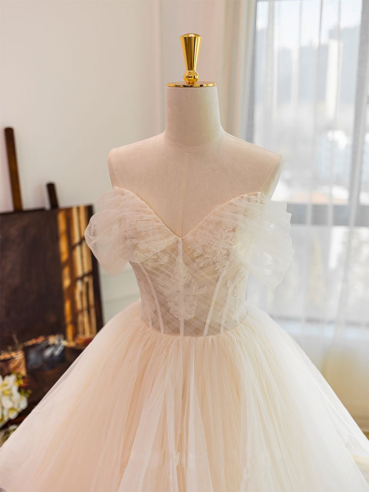 Vivienne | Champagne Tulle Lace Wedding Dress With Sweep Train