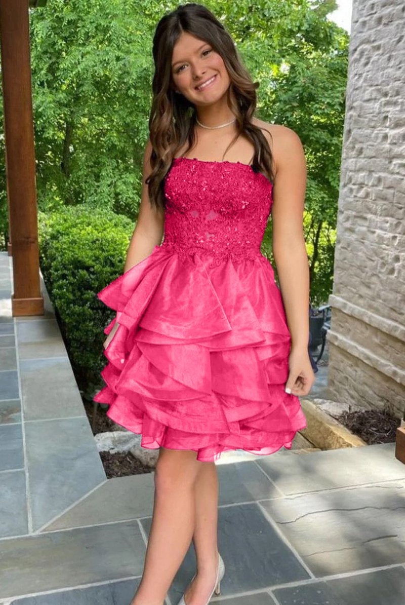 Xandra |A-line Lace Appliques Organza Short Homecoming Dress