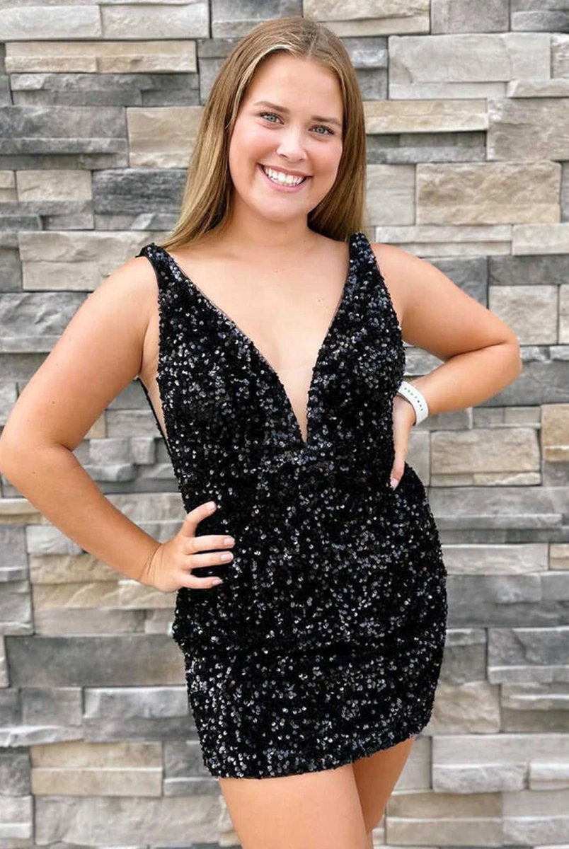 Annora |Bodycon V Neck Sequins Homecoming Dress