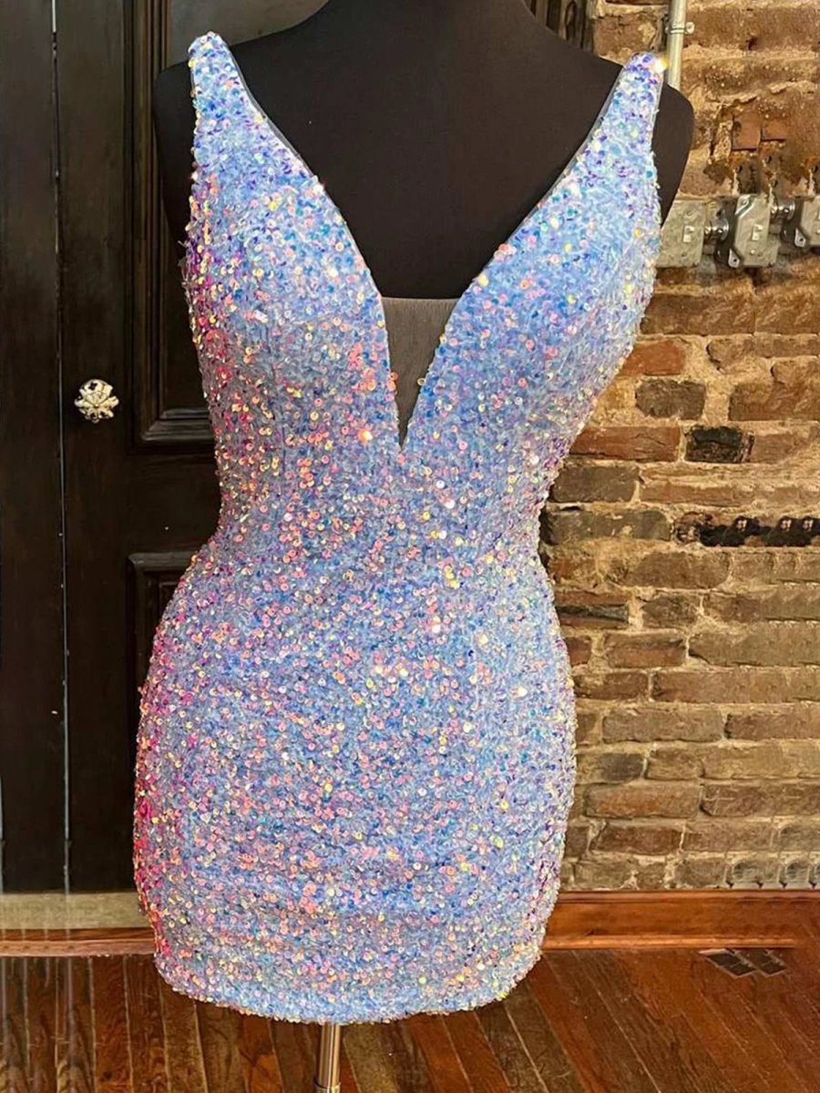 Annora |Bodycon V Neck Sequins Homecoming Dress