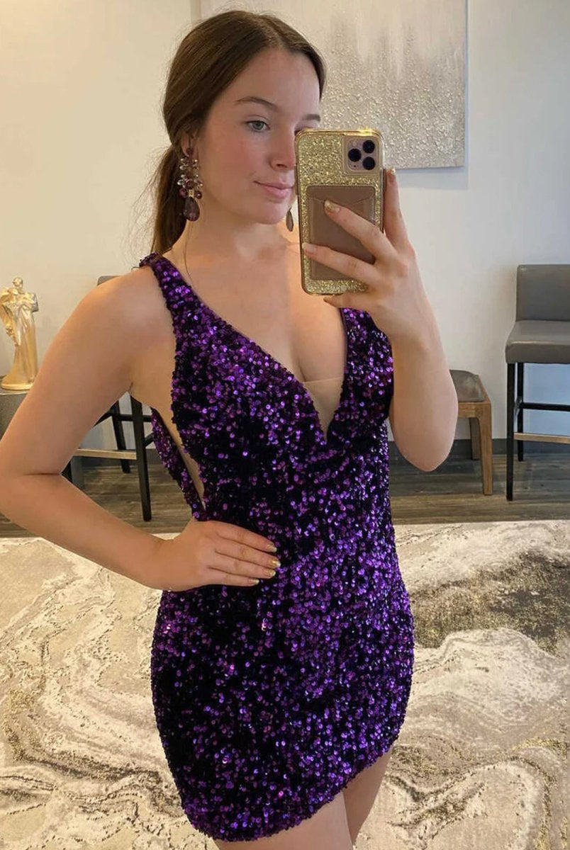 Annora |Bodycon V Neck Sequins Homecoming Dress
