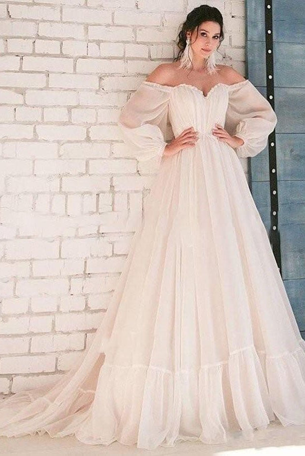 Pink Bohemian Unique Sweetheart Long-Sleeve Wedding Dresses