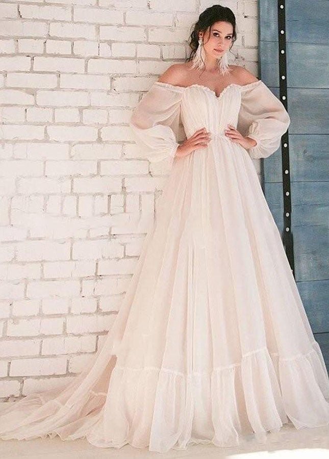 Pink Bohemian Unique Sweetheart Long-Sleeve Wedding Dresses