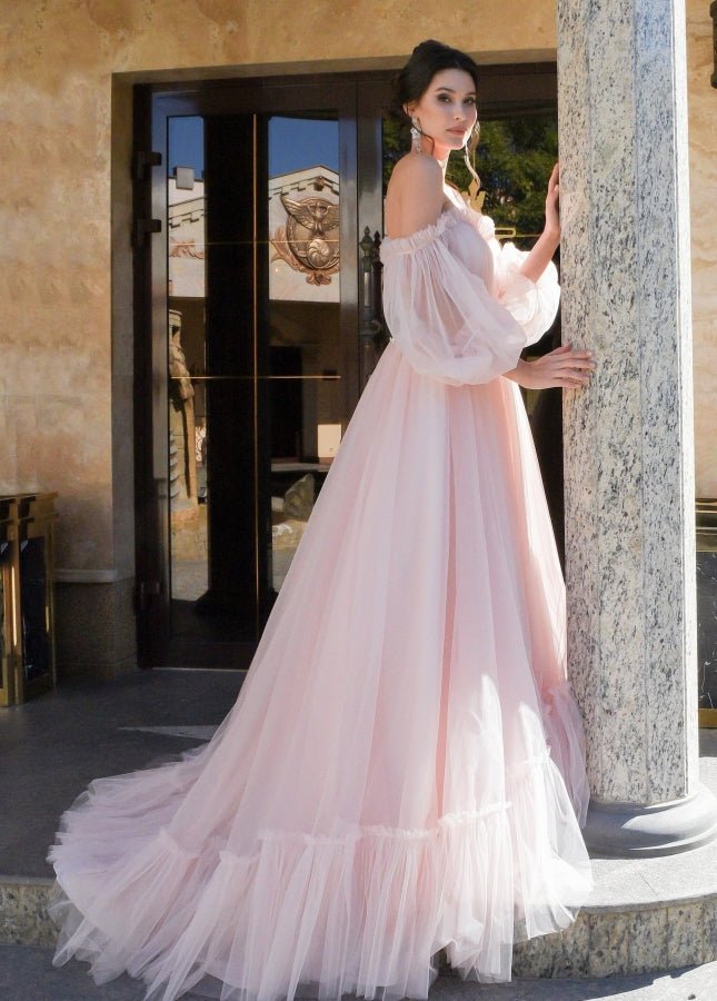 Pink Bohemian Unique Sweetheart Long-Sleeve Wedding Dresses