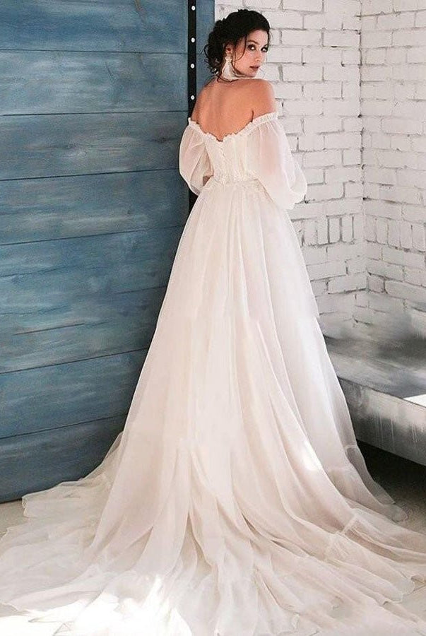 Pink Bohemian Unique Sweetheart Long-Sleeve Wedding Dresses