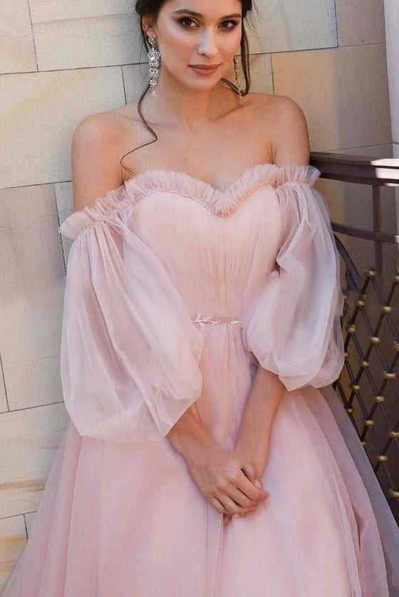 Pink Bohemian Unique Sweetheart Long-Sleeve Wedding Dresses