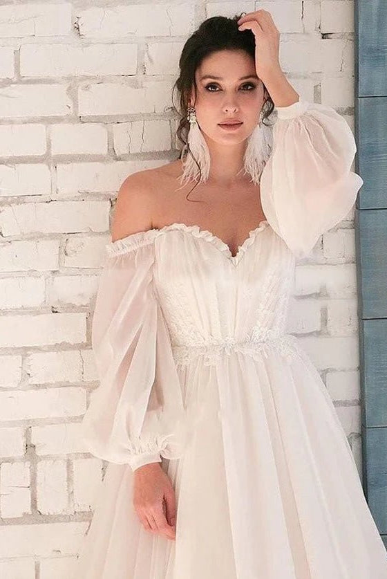 Pink Bohemian Unique Sweetheart Long-Sleeve Wedding Dresses