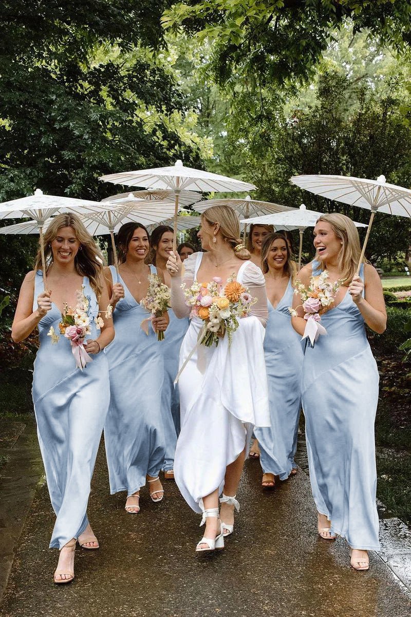 Charming Sheath V Neck Silk Saitn Bridesmaid Dresses