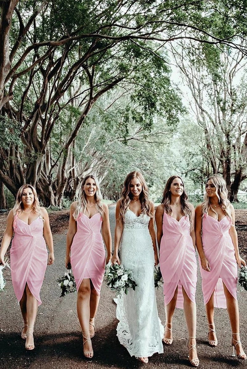 Cheap Sheath Bridesmaid Dresses Chiffon Short Gowns - KissProm