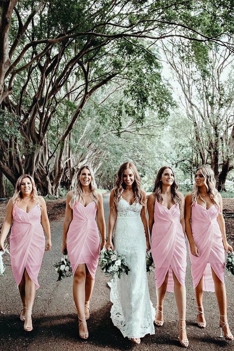 Cheap Sheath Bridesmaid Dresses Chiffon Short Gowns - KissProm