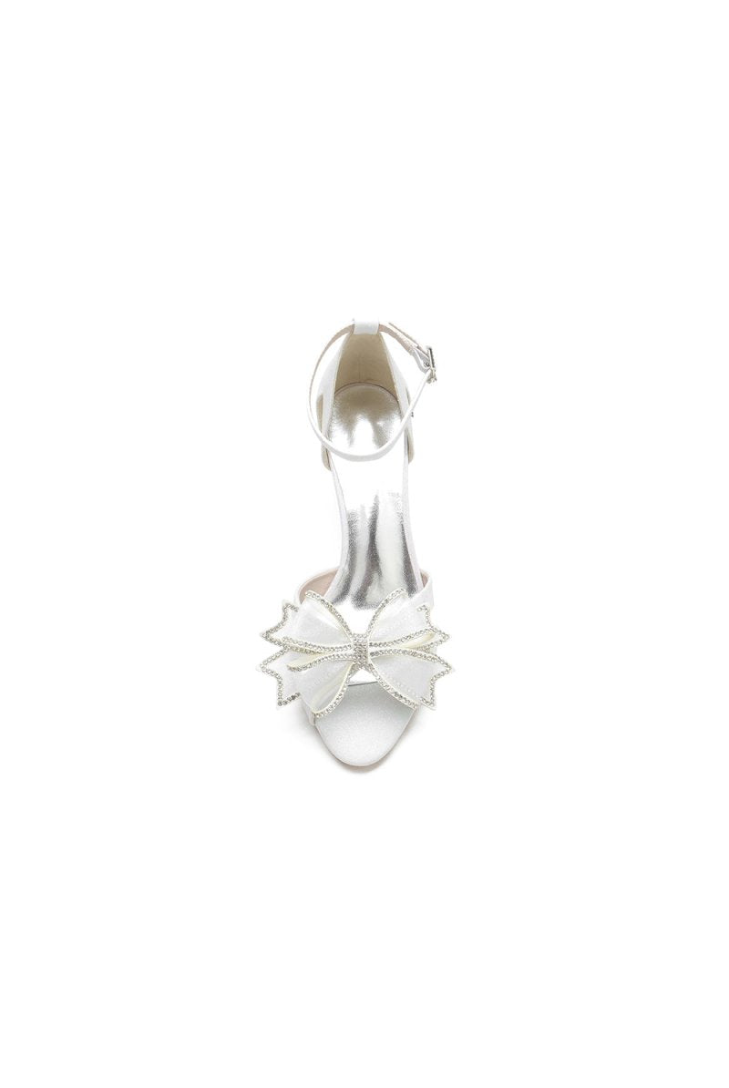 Chic Open Toe Beaded Hollow - out Wedding Shoes With Bow - KissProm